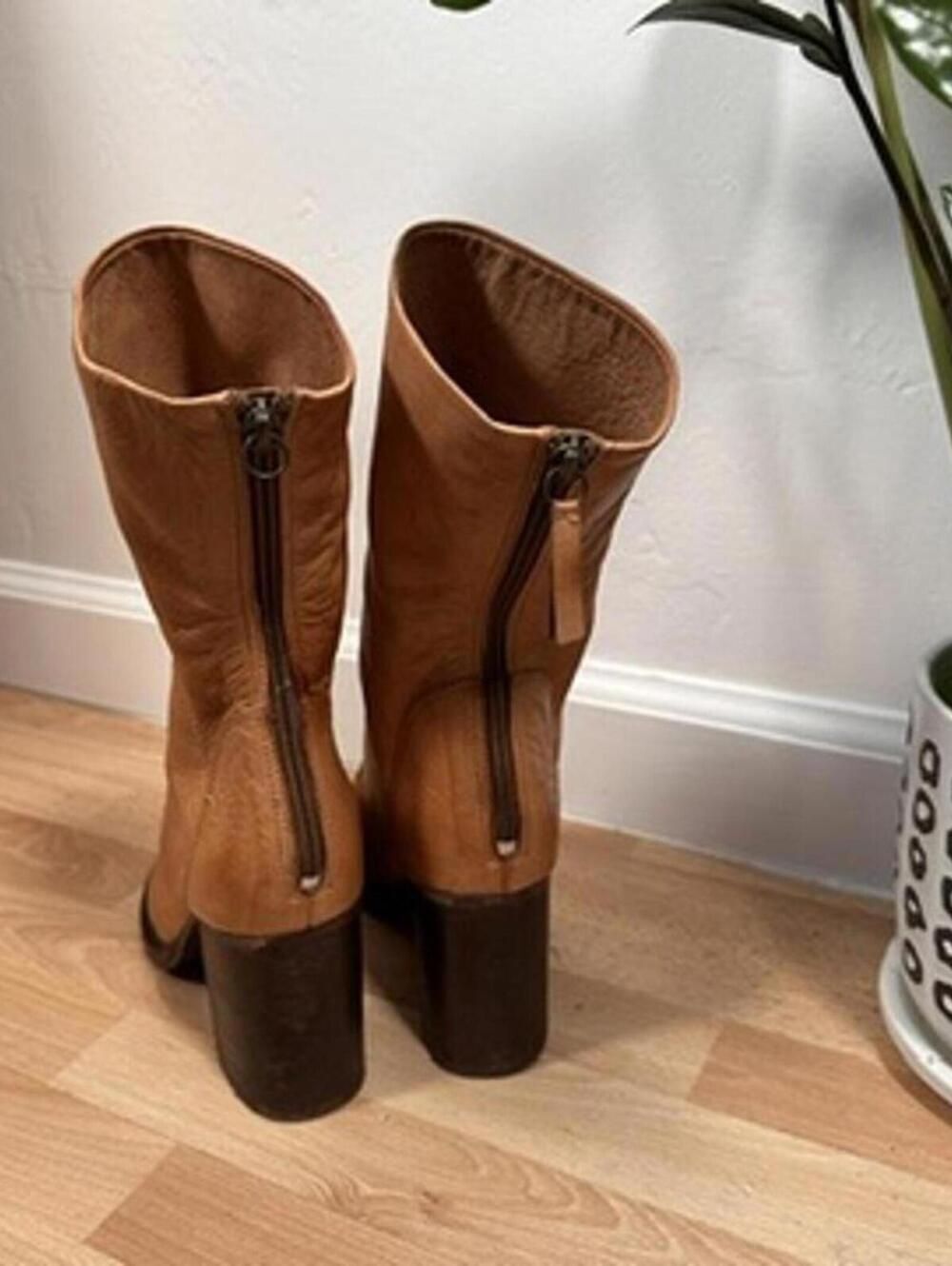 Free People Elle Slouch Soft Leather Back Zipper Stacked Heel Midi Boot 36 - Picture 5 of 15